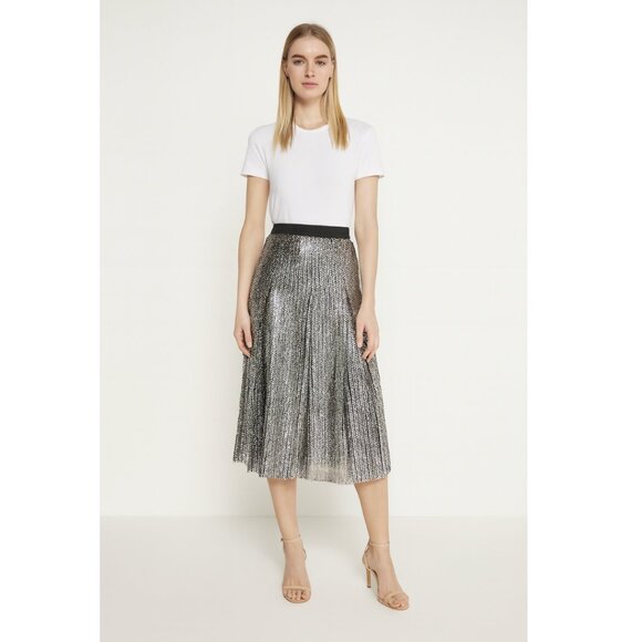 Maje Jaly Sequin Midi Skirt Small Silver NWT - Picture 1 of 8
